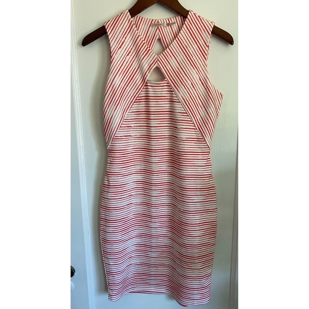 Esqualo Dress Women S Bodycon Summer Pink White Striped Cutout Sleeveless